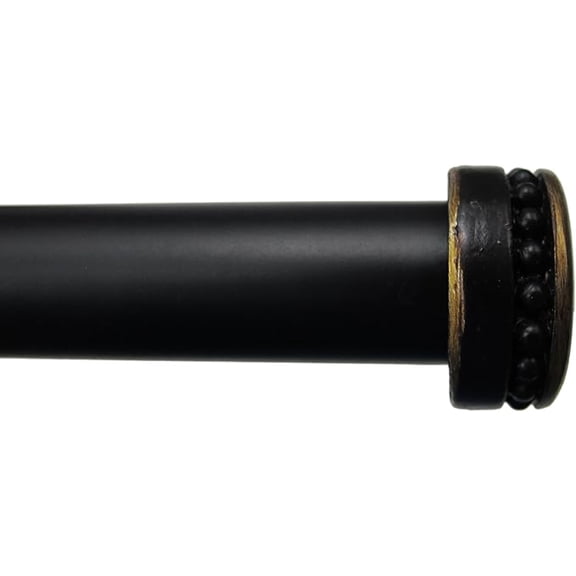 Urbanest Adjustable Single Curtain Rod Set With Beaded Cap Finials – 3/4-Inch Diameter, With Black Rod, 48–84 Inches
