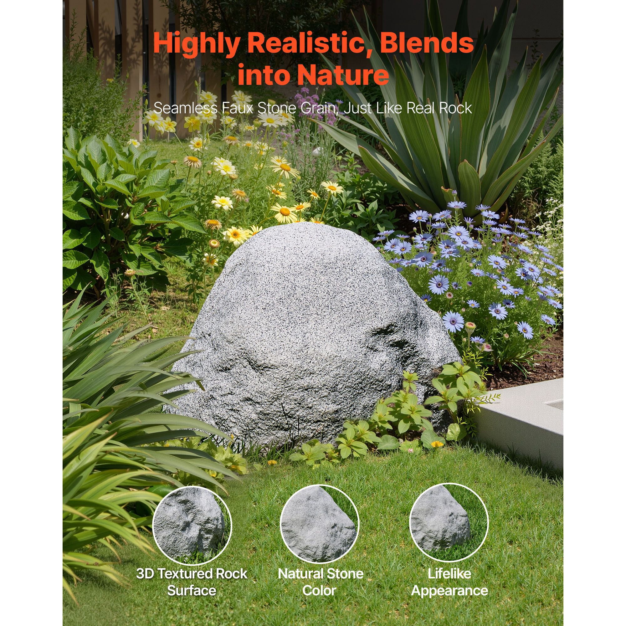 Artificial Fake Rock Cover 18.11" x 15.35" x 11.02", HDPE Material, Metal Stakes Included, for Well Pump Electrical Box Concealment