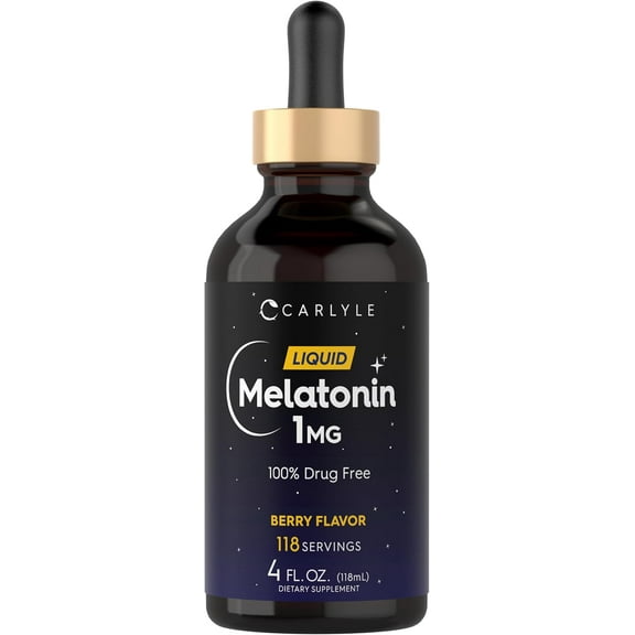 Melatonin Liquid 1mg | 4 oz Supplement for Men and Women | Berry Flavor | Vegetarian | by Carlyle