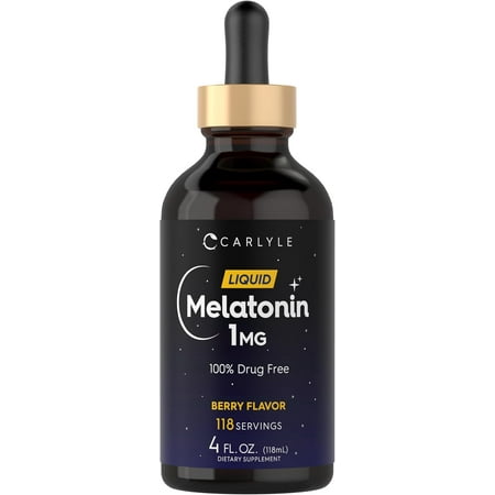 Melatonin Liquid 1mg | 4 oz Supplement for Men and Women | Berry Flavor | Vegetarian | by Carlyle