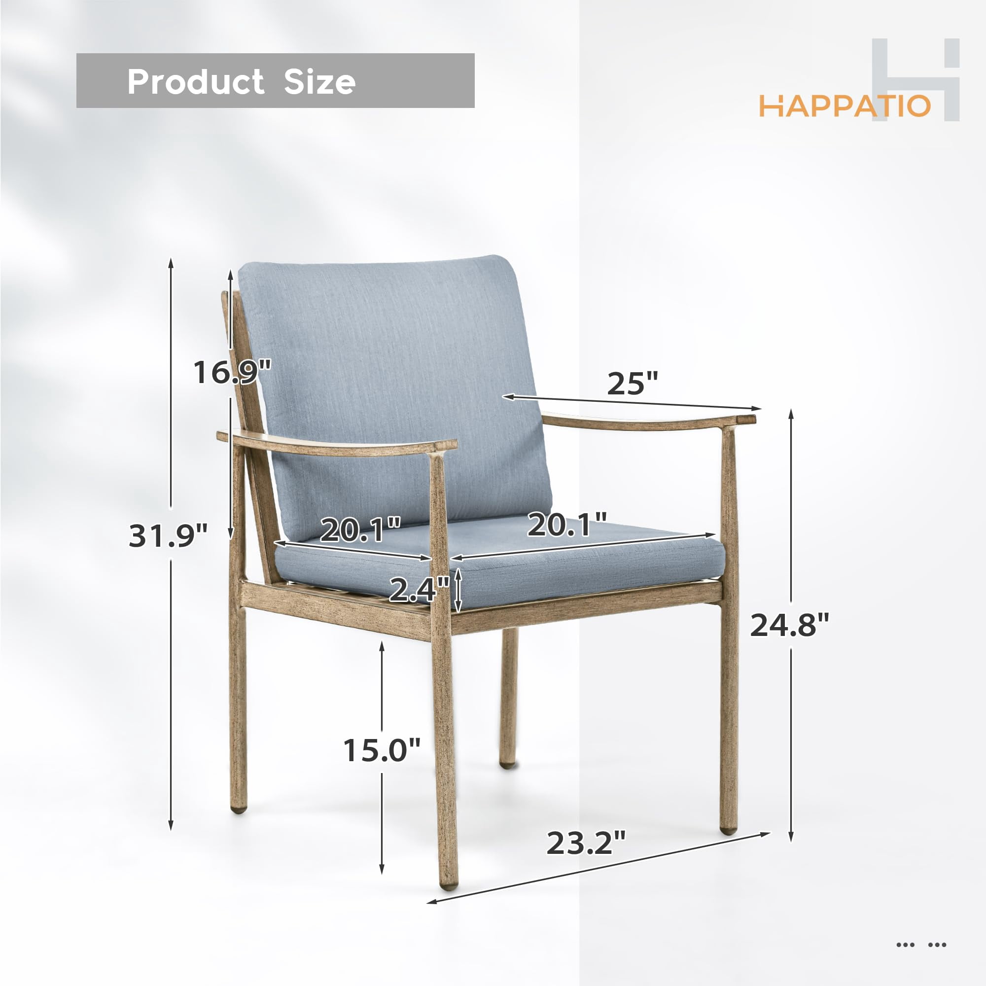 Aluminum Outdoor Dining Chairs Set of 2, Patio Dining Chairs with Cushion, Backrest and Armrest