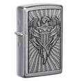 thumbnail image 1 of Zippo Eagle Shield Emblem Design Street Chrome Pocket Lighter, Silver, 1 of 10