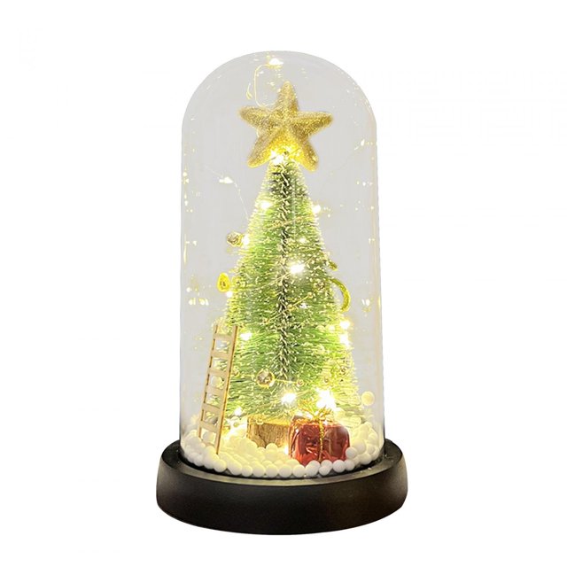 Christmas Dome with LED Night Light Desktop Decor Christmas Tree LED Lights Mini Green Tree Ladder