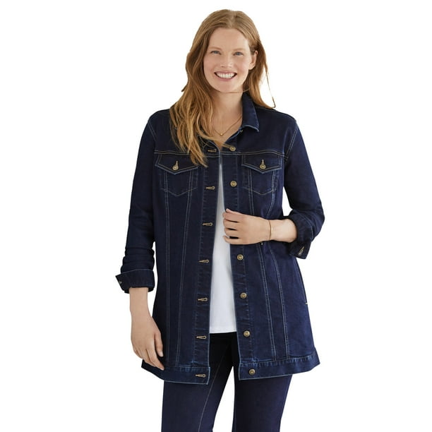Woman Within - Woman Within Women's Plus Size Long Stretch Denim Jacket ...