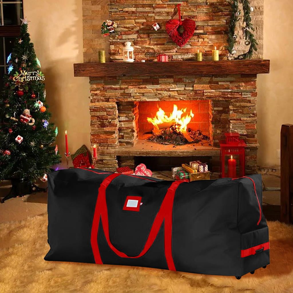 Premium Rolling Tree Storage Bag Container, Water 600D Oxford, Durable Tear Duffle Bag for Disassembled Trees, Christmas Holiday black