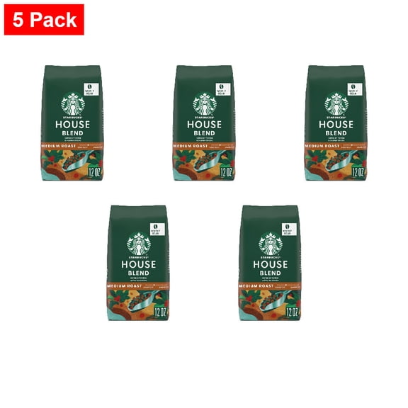Starbucks House Blend Medium Roast Whole Bean Coffee 12 oz - 5 Pack