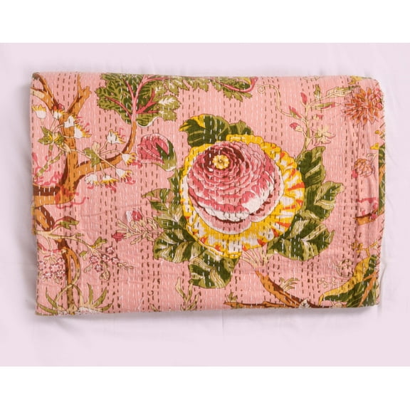 Ramdev Handicraft Kantha Quilt Cotton Paisley Reversible Quilt, Queen - 100% Cotton, Hand-stitched
