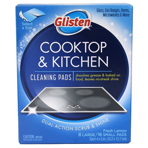 Glisten Cooktop and Kitchen Cleaning Pads Dual Action Scrub and Shine Fresh Lemon 8 Large Pads 16 Small Pads