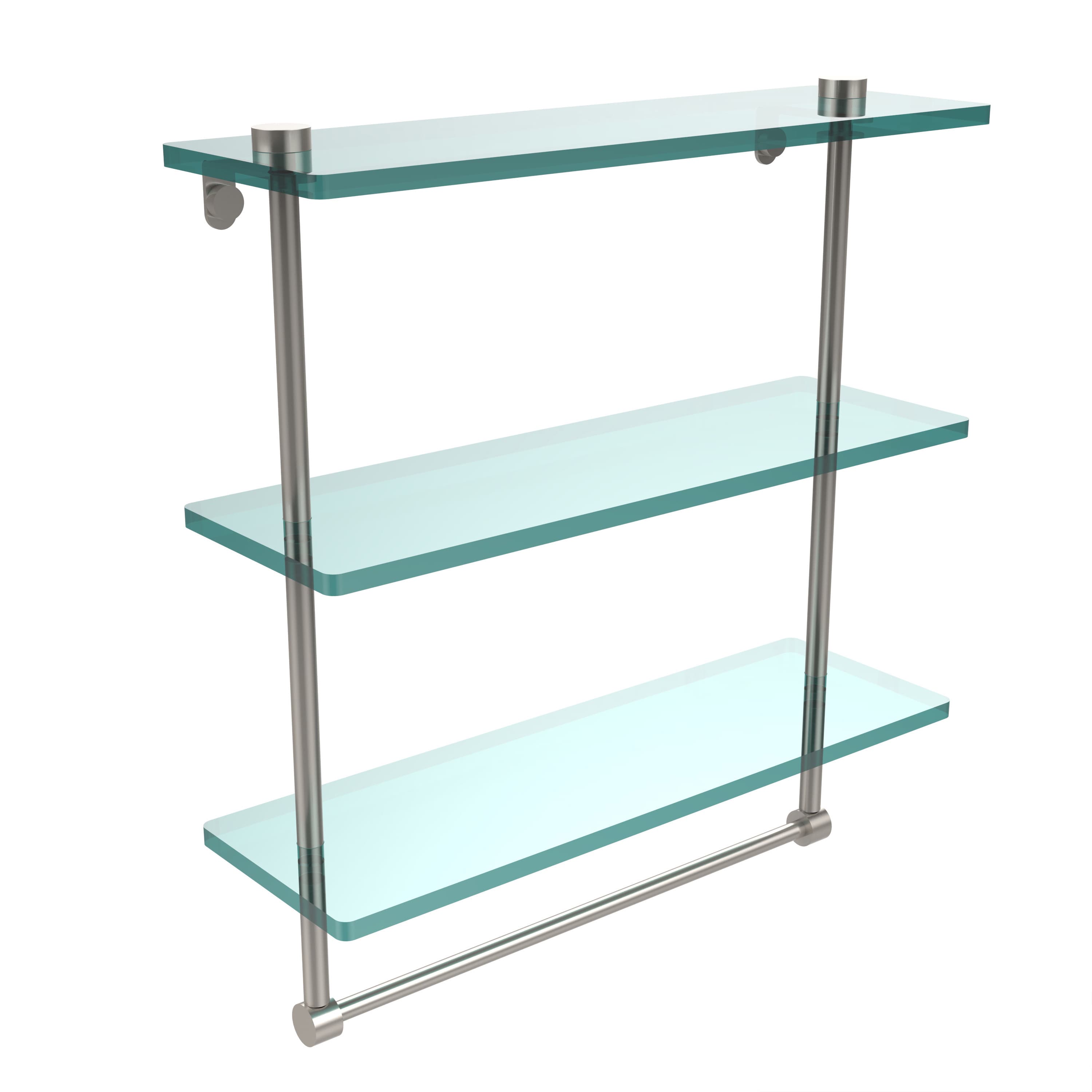 16-in Triple Tiered Glass Shelf with Integrated Towel Bar in Polished Nickel - image 2 of 5