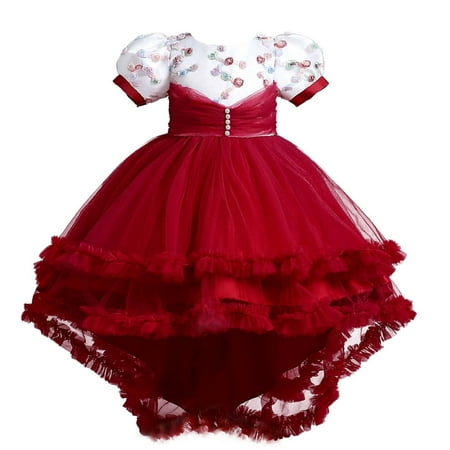

Summer Savings Clearance! Edvintorg Summer Lovely Girls Dress Flower Mesh Short Sleeve Kids Dresses For Girls Children Princess Dress Party Wedding Dress 5-14 Years Vestido