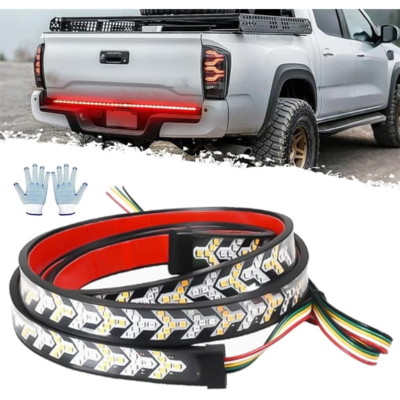 Truck Tailgate Strip Light LED Bar Signal Break Reverse, Arrow Design Turn Signal Strip, Red & Amber Sequential Lighting, Waterproof Flexible Tailgate Light for Car (Straight out,100cm)