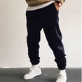 thumbnail image 2 of YDKZYMD Navy Mens Cargo Sweatpants With Fly Opening Fleece Wide Straight Leg Jogger Pant Athletic with Pockets Baggy Pant Warm Heavyweight Sweatpant Drawstring Casual Elastic High Waist Trousers 3XL, 2 of 5