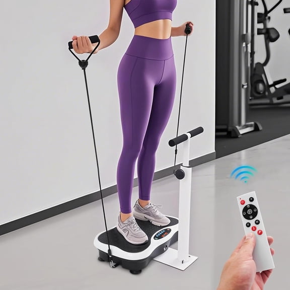 Vibration Plate Exercise Machine with Adjustable Handlebars Full-Body Workout Vibration Plate Equipment 120 Speed Levels Resistance Bands & Remote