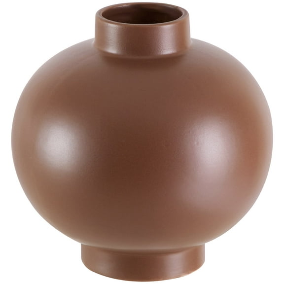 Beautiful Solid Cognac Brown Round Ceramic Vase by Drew Barrymore, 7.5" x 7.5" x 7.5"