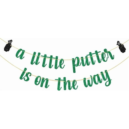 A Little Putter is On the Way Banner, Golf Theme Gender Reveal Baby Shower Decorations for Boy, Green Glitter