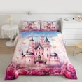 thumbnail image 2 of Homewish Girly Pink Castle Queen Comforter Set for Kids, Romantic Rose Flower Bedding Sets, Princess Cartoon Theme Reversible Bedding Comforter Set, Super Cozy Room Decor, 3 Pieces, 2 of 8