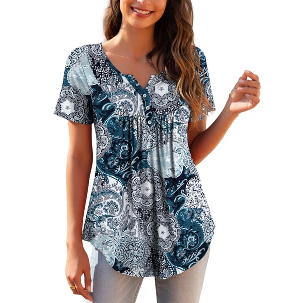 a.Jesdani Women's Plus Size Tunic Tops Short Sleeve V Neck Casual ...