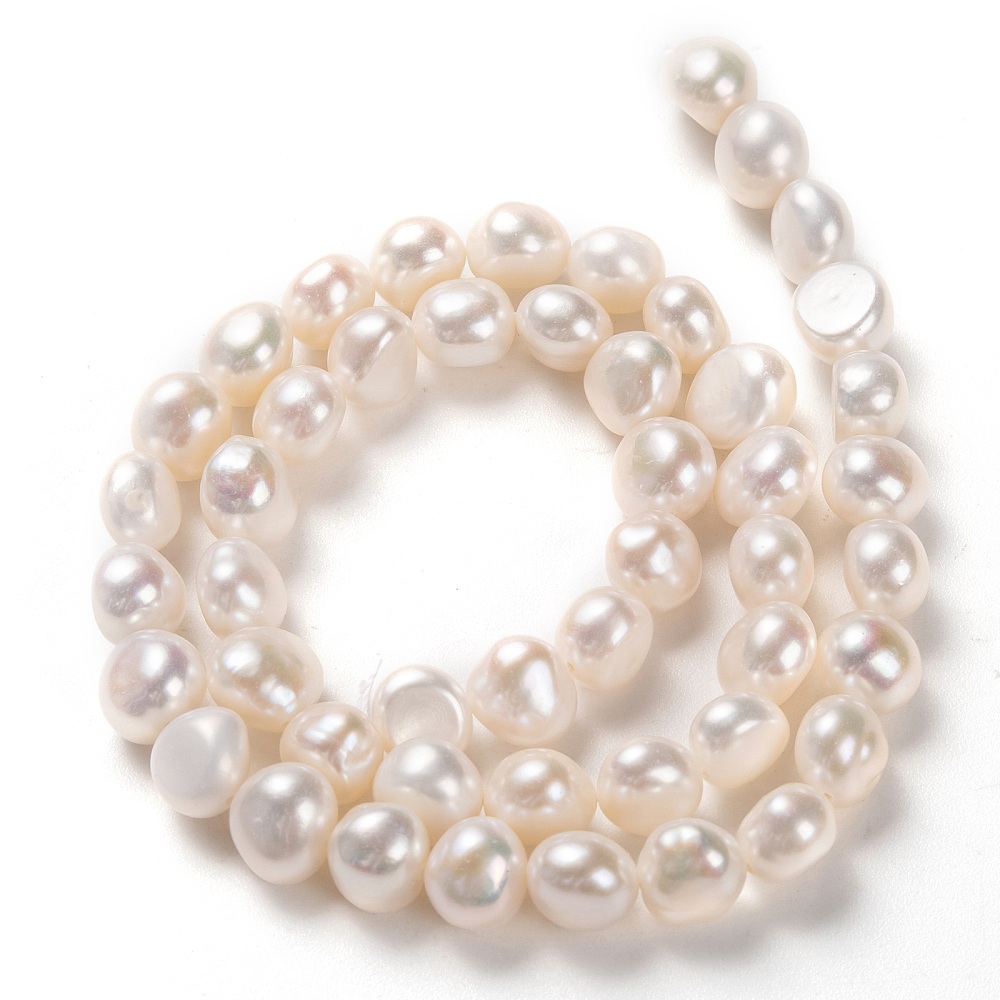Natural Cultured Freshwater Pearl Beads Strands Potato White 7~8x8~9mm Hole: 0.6mm 48pcs/strand 14.57 inch(37cm)