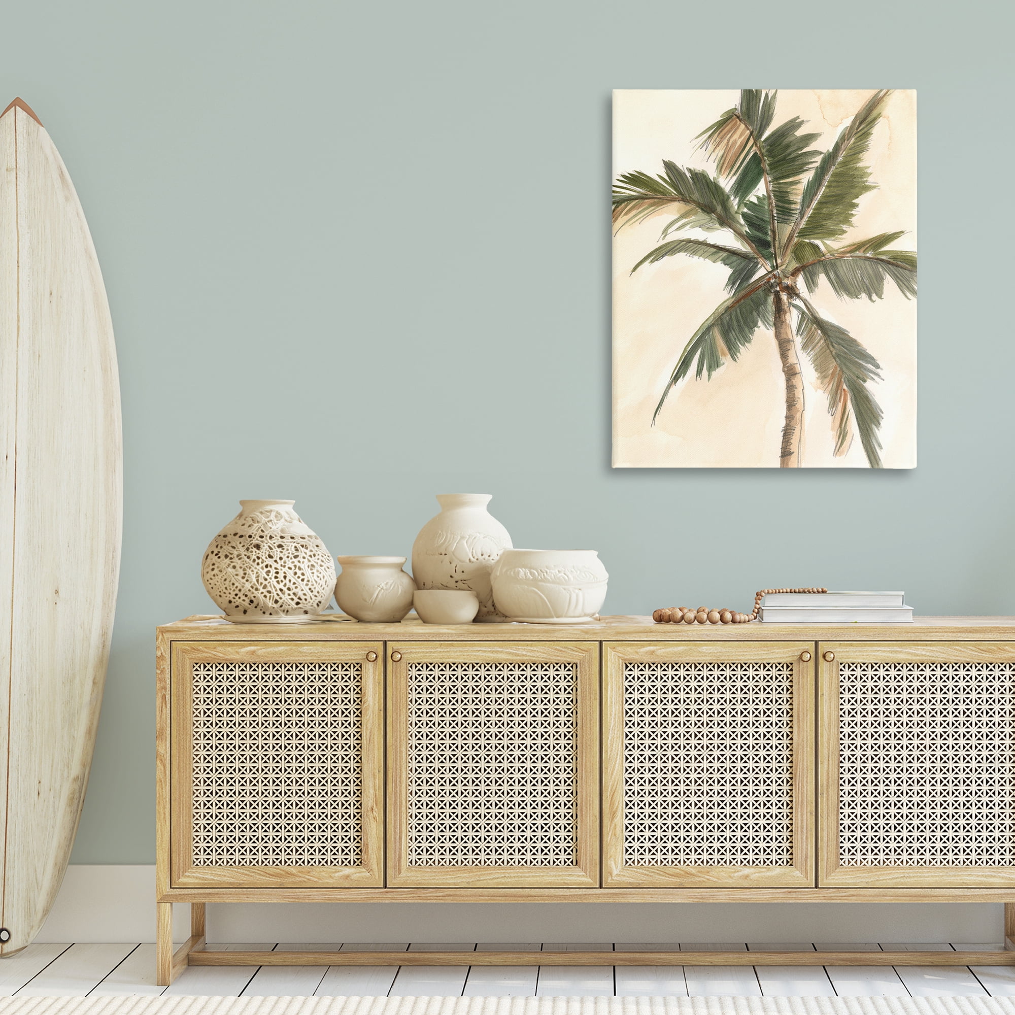 Stupell Industries Muted Palm Tree Plants & Flowers Painting Wrapped Canvas Art Print Wall Art, 30 x 40