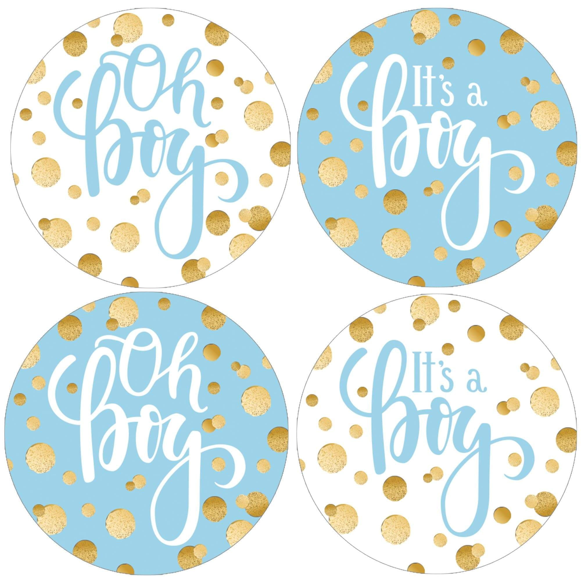 Blue and Gold Confetti Boy Baby Shower Round Labels - 40 Count - Party Favor Stickers - Distinctivs