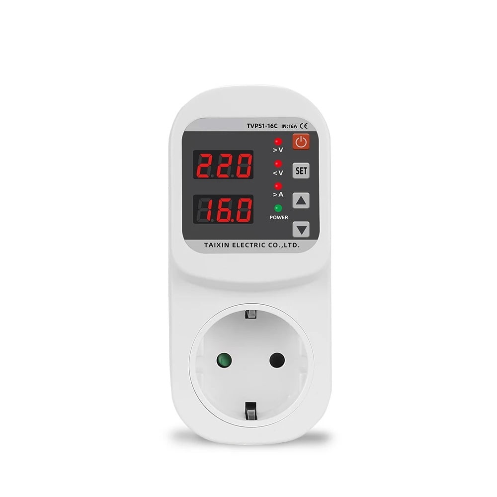 Over Voltage Current Under Voltage Protector Socket AC 220V 110V Adjustable 16A Surge Protector EU Plug Socket Safe Protect