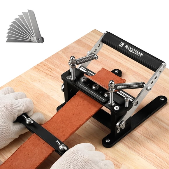 Separador de piel con mango de tracción, máquina peladora de cuero, astilladora de cuero, hecha de aluminio, herramientas de trabajo de cuero con cuchillas para trabajos de adelgazamiento de cuero