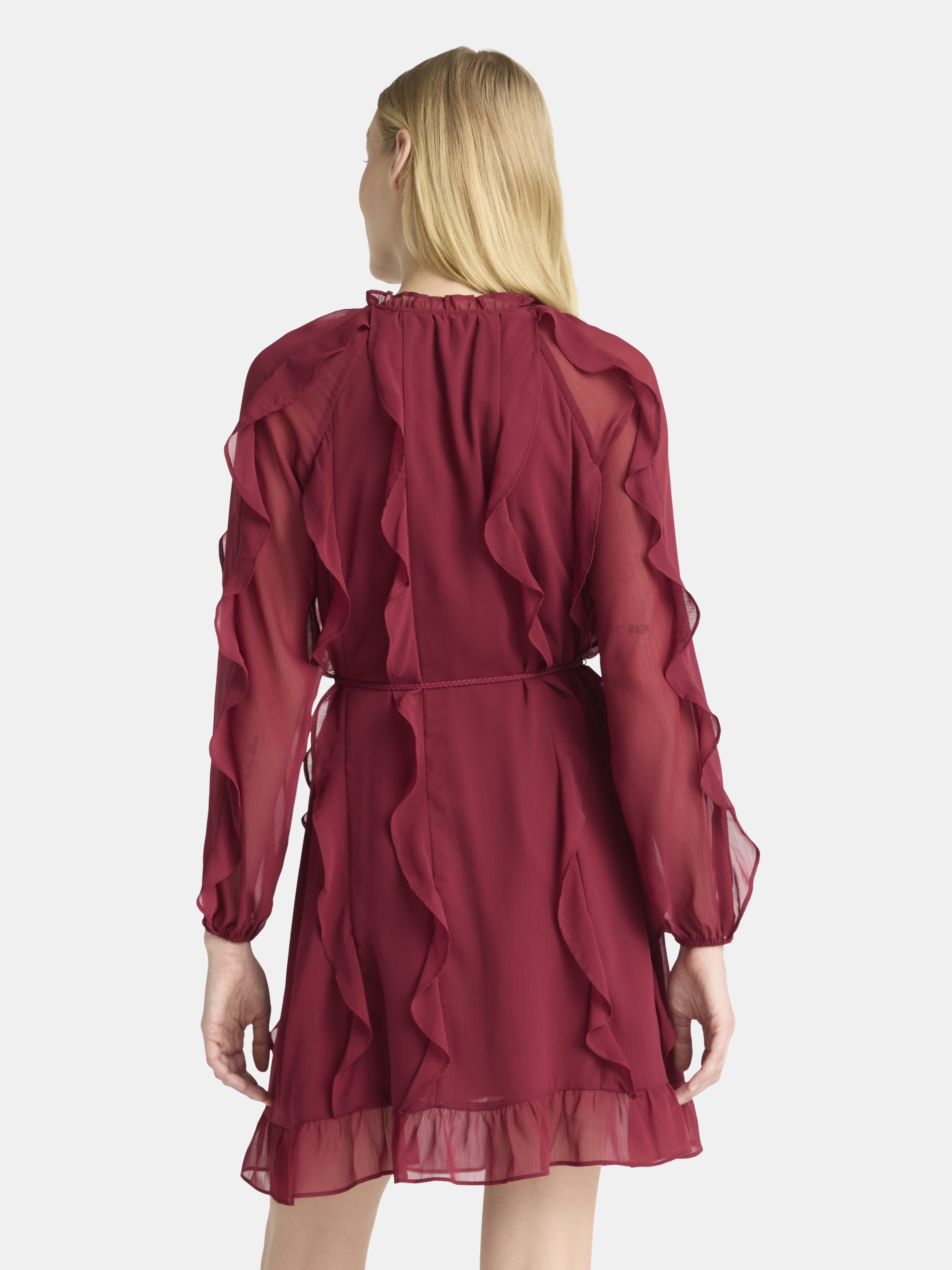Time and Tru Women's and Women's Plus Belted Ruffle Mini Dress, Sizes XS-4X