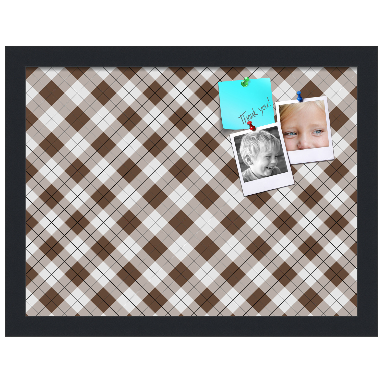 PinPix ArtToFrames 14x10 Custom Cork Bulletin Board Argyle Brown   Poster Board Has a Fabric Style Canvas Finish, Framed in Satin Black (PinPix-631)