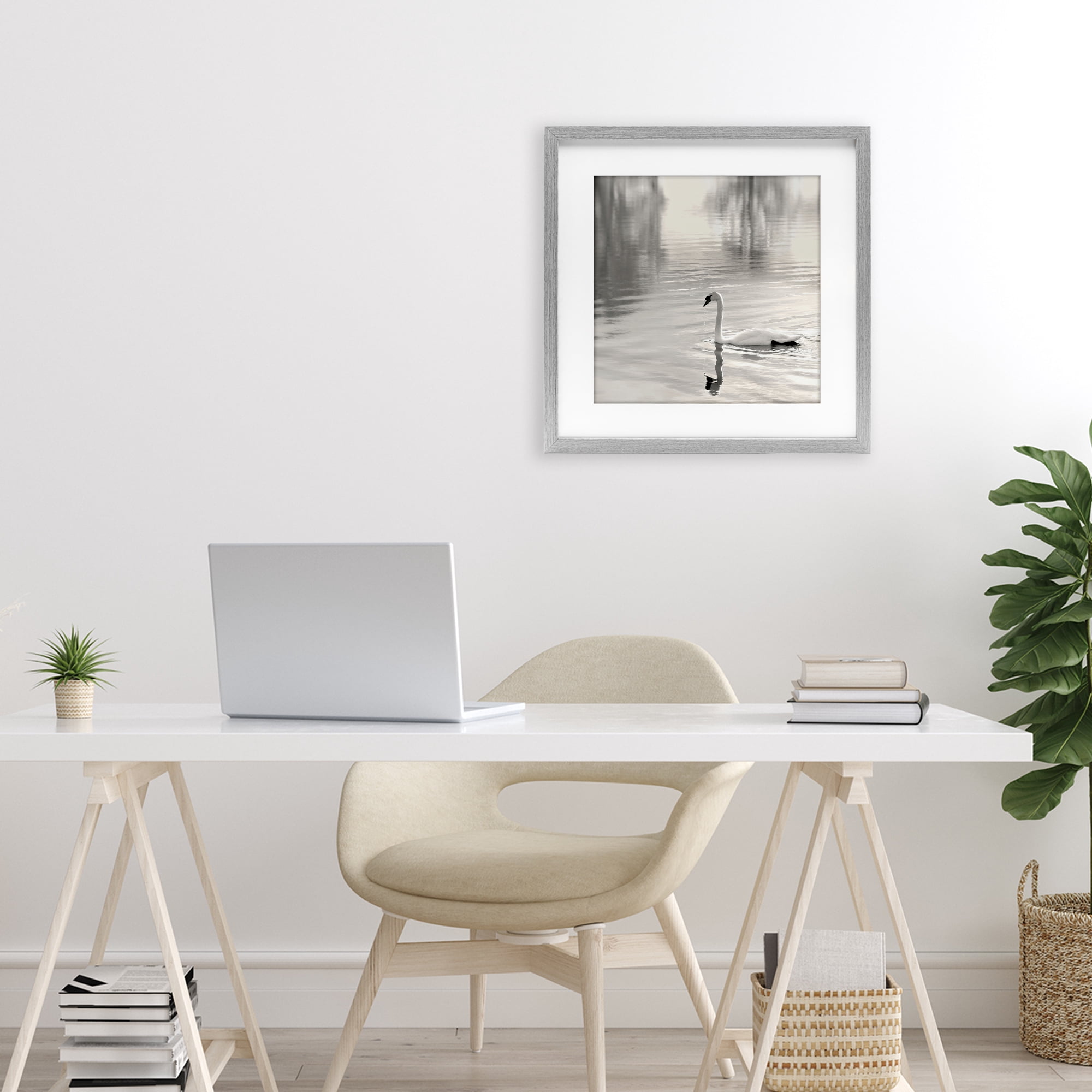 Stupell Industries Morning Sunlit Swan Gray Framed Print Under Glass, design by Nicholas Bell