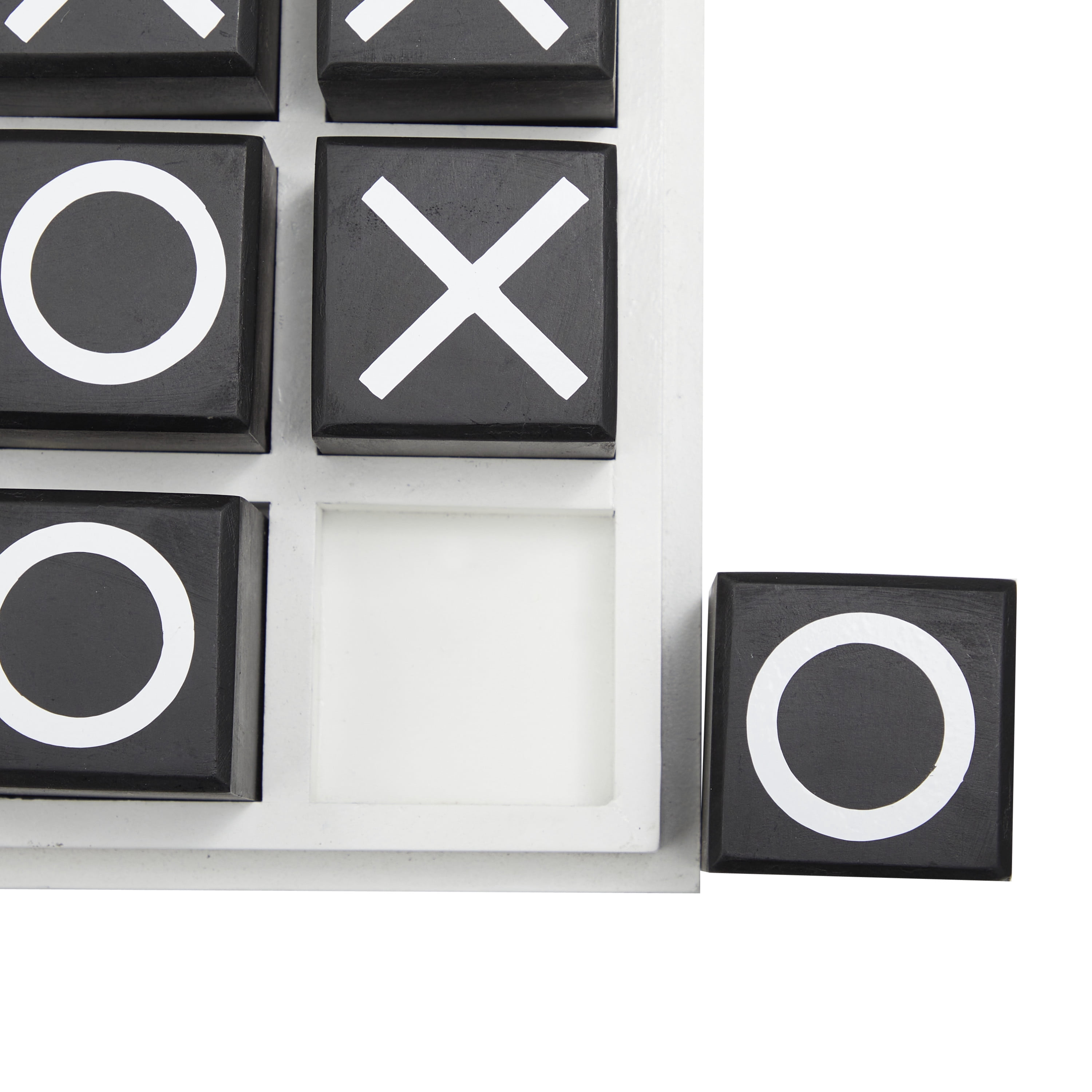 DecMode 9" x 3" Black Wooden Tic Tac Toe Game Set, 1-Piece