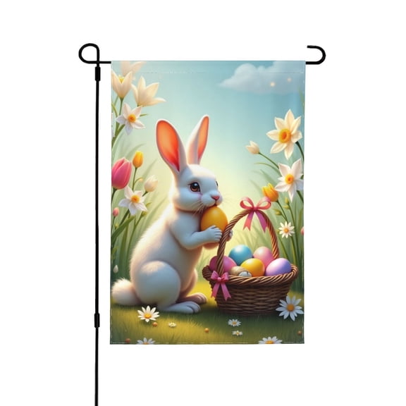 Easter Garden Flag, Colorful Eggs Flower Bunny Double Sided Printing, Decoration Banner For Yard House Outdoors Home, 12.5x18 Inch Burlap (Only Flag)1 Flag