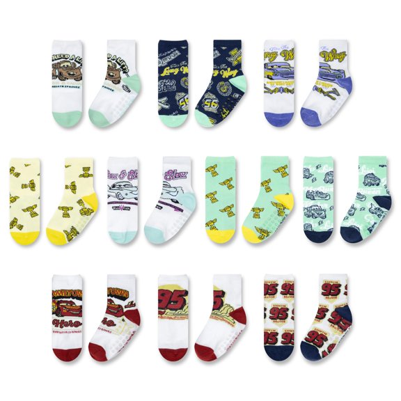 Disney Infant and Toddler Socks - 10 Pack with Anti-Slip Grippers Featuring Winn