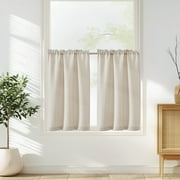 Curtainking Beige Kitchen Curtains 36 inch Linen Textured Cafe Curtains for Bathroom Farmhouse Light Filtering Tier Curtains Rod Pocket 2 Panels