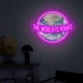 thumbnail image 4 of The World Is Yours Neon Sign, World UV Printed Sign, World Wall Decor, Personalized Gift, Globe Wall Decor(Yellow), 4 of 5
