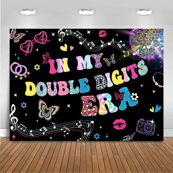 7x5ft 10th Birthday Banner in My Double Digits Era Backdrop Girls Singer Music Themed 10 Years Old Birthday Era Party Decorations Photo Booth Props