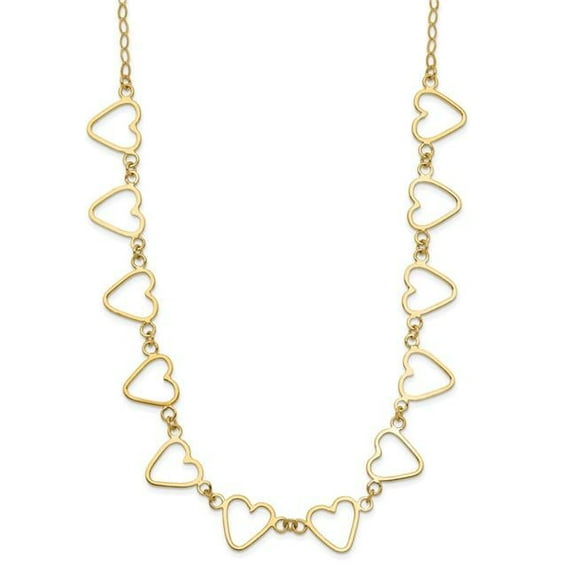 Primal Gold 14 Karat Yellow Gold Oval Cable with Open Flat Hearts 16-inch Necklace