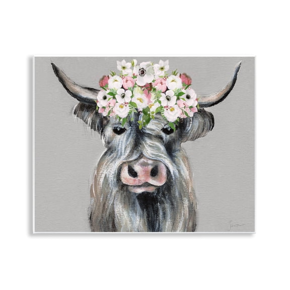 Stupell Industries Shabby Chic Cattle with Garland Animals Painting Unframed Art Print Wall Art, 14 x 11