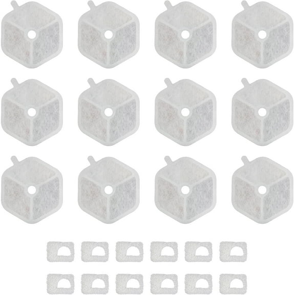 Kospetsin Replacement Water Filter & 12 Pack Pre-Filter Sponges Compatible with Smartoo 152oz/4.5L Automatic Cat Fountain PTM-643, Pack of 12