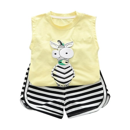

Casual Short Sleeved Cute Cartoon Pattern T Shirt + Striped Shorts Fashion Boy Suit 2 Piece Sizes 4-5 Years