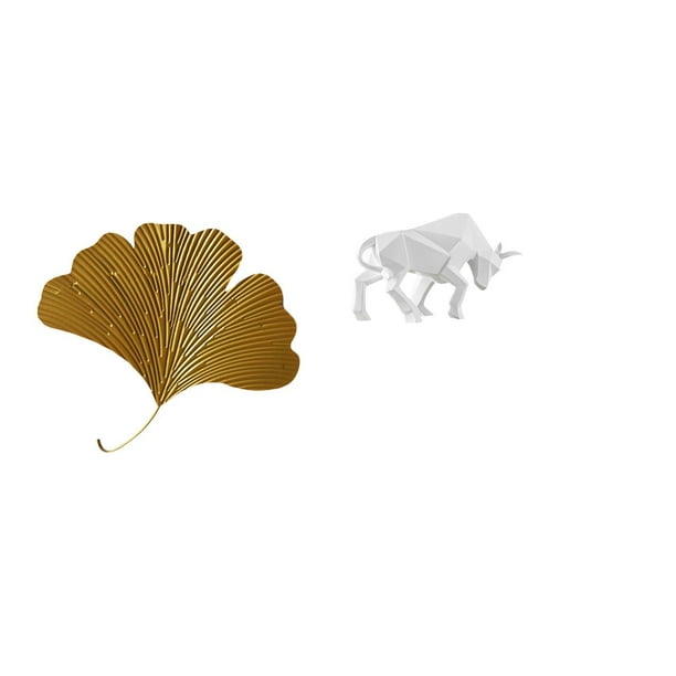 1 pieza de escultura de hierro forjado con hojas de ginkgo, arte de pared, estatua de toro, figura de resina única, decoración adecuada para salas de