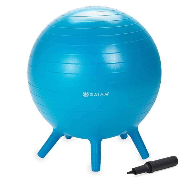 Gaiam Kids Stay-N-Play Pelota De Equilibrio Para Niños - Silla Escolar Flexible Escritorio Activo En El Aula Asiento Alternativo Patas De Estabilidad Suaves Integradas Incluye Bomba De Aire 45 Cm Azul