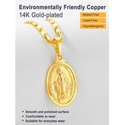 U7 Holy Virgin Mary Medal Necklace for Womens 14K Yellow Gold Plated Cross Chain Lady of Guadalupe Pendant Miraculous Catholic Christian Jewelry