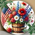 thumbnail image 2 of HELLOYOUNG USA Patriotic Floral Round Metal Sign Rustic Farmhouse Wreath Wall Art Decor for Home Outdoor Christmas Gift, 2 of 4