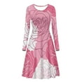 thumbnail image 4 of Renewold Pink Roses Long Sleeve Women Dresses Formal Valentine's Day A-Line Swing Dress Plus Size S Ladies Spring Winter Scoop Neck Midi Tank Dresses, 4 of 7