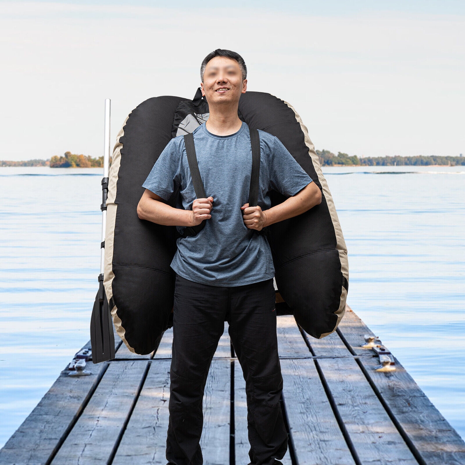 Outdoor Portable Inflatable Fishing Boat with Adjustable Backrest - Lightweight, High Load Capacity, Ideal for Lakes & Rivers