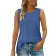 thumbnail image 2 of Otntypg Womens Summer Flowy Tank Tops Sleeveless Round Neck Solid Color Casual Side Hem Blouse Loose Fit Basic Tunic Tees Shirt Blue S, 2 of 7