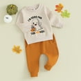 thumbnail image 2 of Toddler Baby Girl Boy Halloween Outfit Ghost Print Crewneck Sweatshirt Long Sleeve Shirts Top and Pants Set Fall Winter Clothes, 2 of 8