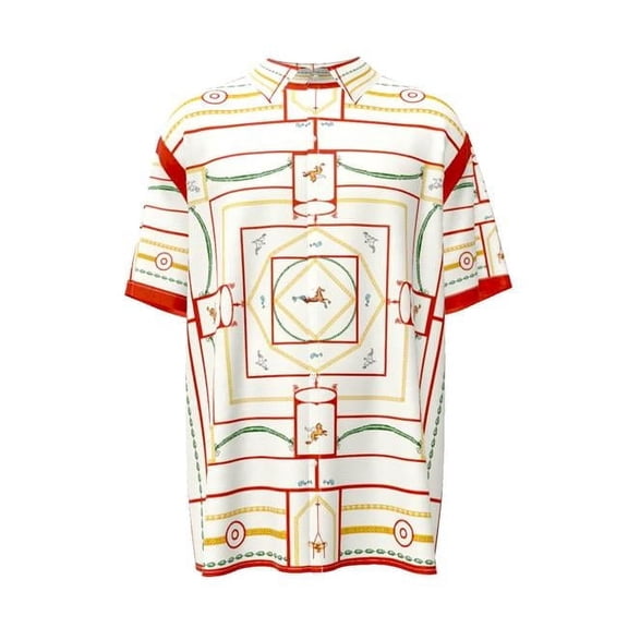The House of Divino ADS-3MCSDS08-06CH6-FFFFFF-S Leos Lazy Labrinth Short Sleeve Button Shirts - Small