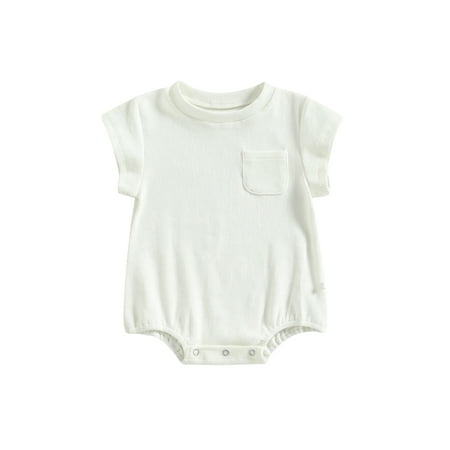 

WakeUple 0-24M Newborn Baby Boy Girl Summer Bodysuit Casual Short Sleeve Round Neck Solid Loose Bodysuit