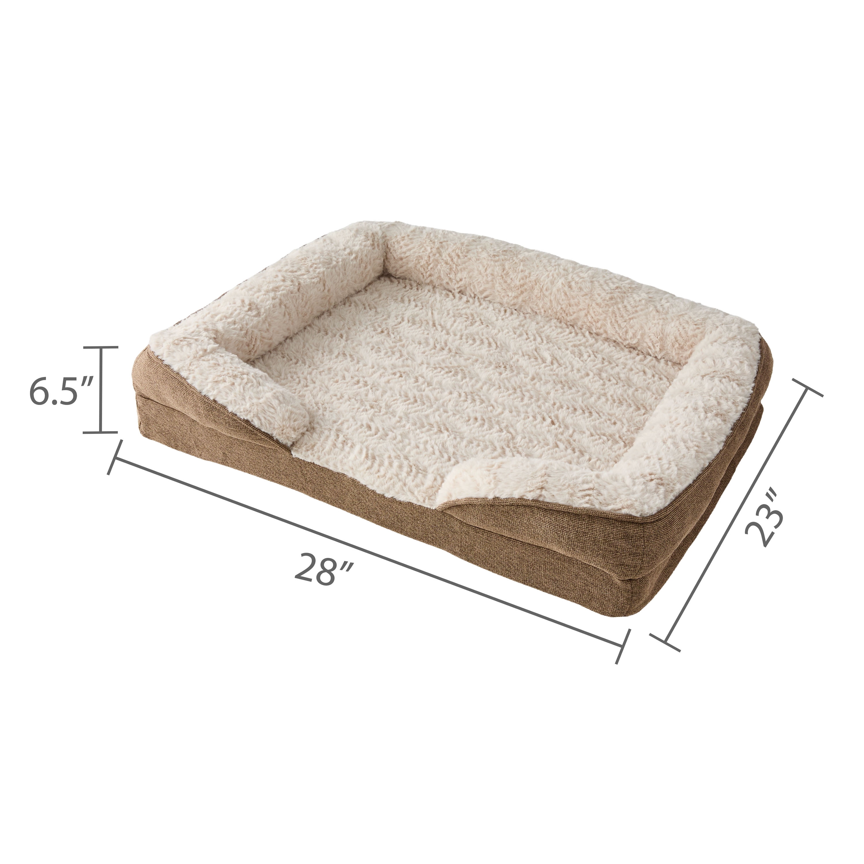 Vibrant Life Small Orthopedic Bolster Dog Bed, Tan, 23" x 28"